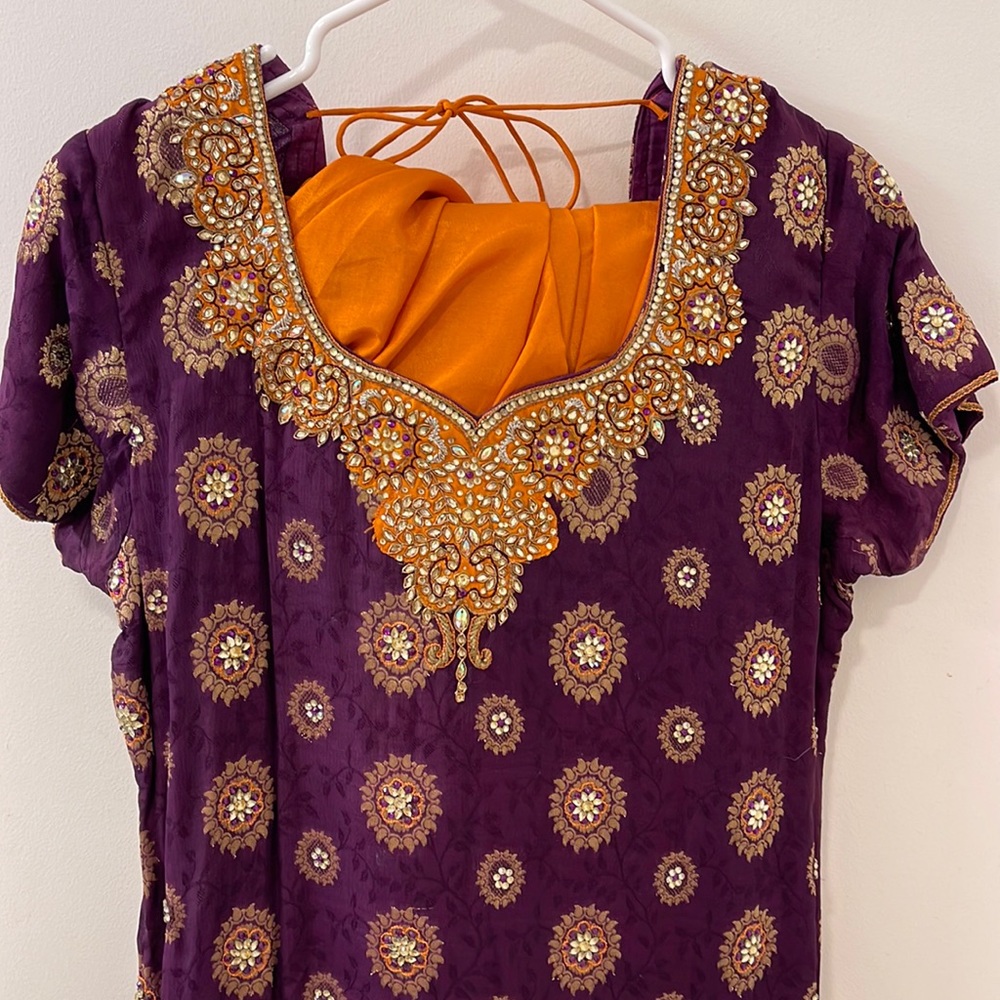 Purple and mustard salwaar kameez with chunni